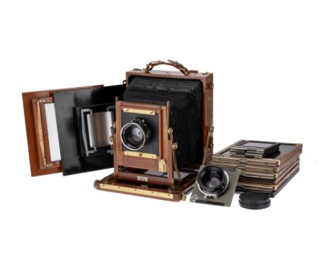 A Gandolfi 8x10" Large Format Mahogany Field Camera, with Rodenstock Sironar f/5.6 240mm lens, black, serial no. 6198847, bod