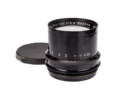 A Voigtlander Heliar f/3.5 300mm Lens, black, serial no. 488652, body, G-VG, elements, VG-E, complete with maker's lens cap