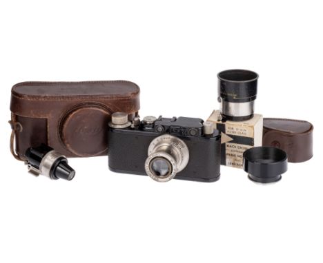 A Leica II Rangefinder Camera, 1932, black, serial no. 96810, with Leitz Hektor f/2.5 50mm lens, nickel, serial no. 151831, b