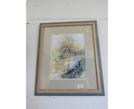 FRAMED AND GLAZED WATERCOLOUR OF PERSON READING IN LANDSCAPE SIGNED K TEEDHOUSE LOWER LEFT