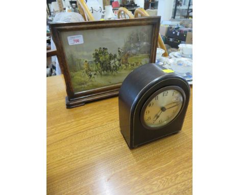 OAK FRAMED SMITHS PICTORIAL MANTLE CLOCK (NEEDS RE-WIRING) AND A MAHOGANY CASED MANTLE CLOCK