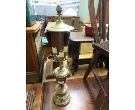 BRASS THREE BRANCH ELECTRIC TABLE LAMP (NEEDS RE-WIRING)