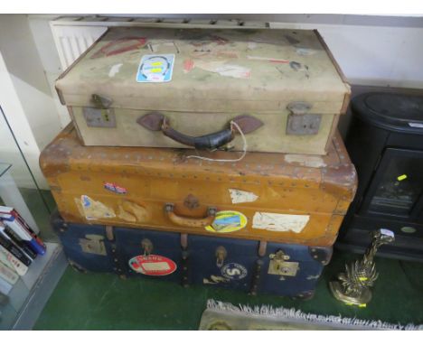 THREE VINTAGE TRAVEL CASES WITH TRAVEL LABELS (A/F)