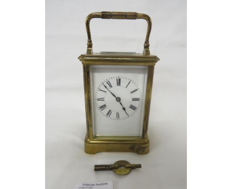 FRENCH BRASS CASED CARRIAGE CLOCK WITH KEY