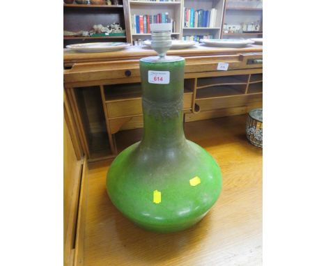 GREEN GLAZED POTTERY TABLE LAMP BASE (NEEDS RE-WIRING)