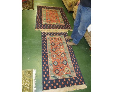 LYRIC WOOL AND NYLON TURKISH STYLE FLOOR RUG, BLUE GROUND, WITH A MATCHING RUNNER