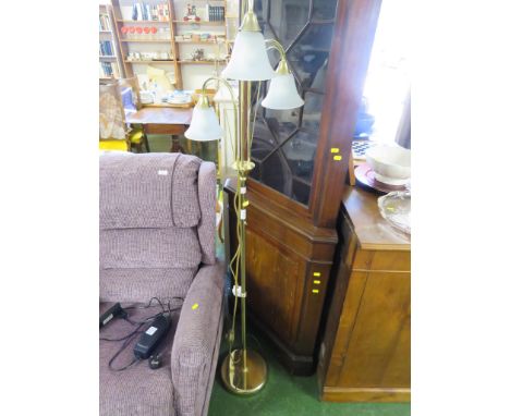 BRASS STANDARD LAMP WITH THREE GLASS SHADES