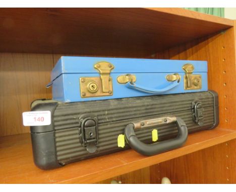 BLACK RIGID BRIEFCASE AND A VINTAGE BLUE LEATHER WRITING CASE