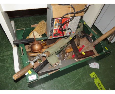BOX OF HAND TOOLS INCLUDING ELECTRIC DRILL(NEEDS PLUG)