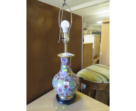 CERAMIC BALUSTER TABLE LAMP WITH FOLIATE DECORATION (NO SHADE) (NEEDS RE-WIRING)