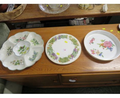 ROYAL WORCESTER VINE HARVEST CAKE PLATE, WORCESTER FLAN DISH, AND WORCESTER HERBS SERVING DISH