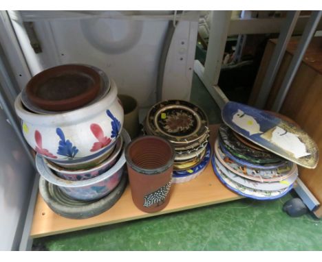 CERAMIC PLANTERS, VASE AND DECORATIVE CHINA (ONE SHELF)