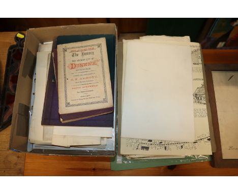 A collection of East Anglian books and ephemera including, "Geology of Suffolk" and various unframed prints etc.