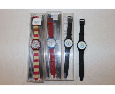 Two Swatch Chronograph quartz watches and two others 