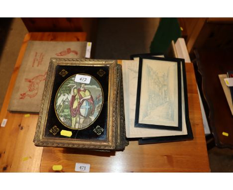 A collection of 19th Century reverse prints on glass showing various portraits including native figures and a collection of o