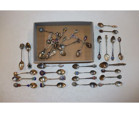 A collection of silver souvenir spoons 122gm; a collection of sterling silver and white metal 800 marked souvenir spoons 153g