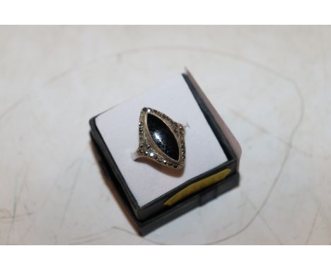 A large vintage Sterling silver and marcasite dress ring, rings size O/P