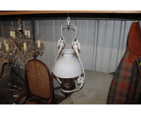 A Victorian hanging oil lamp