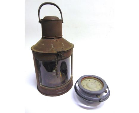 NAUTICALIA - A SHIP'S COMPASS, SESTREL  serial no. B4/38515/L/73, gimbal mounted, 16cm diameter; together with a copper ancho