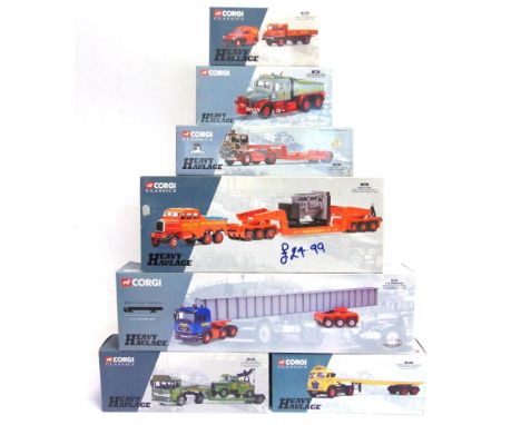 SEVEN CORGI CLASSICS HEAVY HAULAGE DIECAST MODEL VEHICLES  comprising a No.76802, MAN Tractor Unit, Bogie and Bridge Beam Loa
