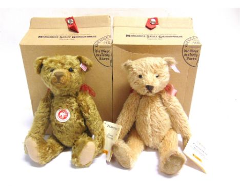 TWO STEIFF COLLECTOR'S TEDDY BEARS  comprising 'Classic Teddy Bear' (EAN 038952), brass, limited edition no.2028, with swing 