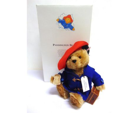 A STEIFF COLLECTOR'S BEAR, 'PADDINGTON BEAR'  (EAN 354250), pale brown, with duffle coat, hat, suitcase and marmalade sandwic