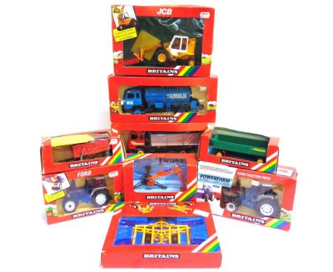 A BRITAINS FARM COLLECTION  comprising a No.9321, Ford TW35 Tractor; No.9527, Ford 5610 Tractor; No.9604, Leyland Milk Tanker
