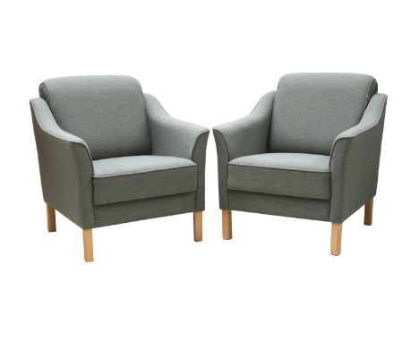 A pair of Danish light blue fabric armchairs,74cm wide80cm deep82cm high, seat 44cm (2)Condition report: See additional image