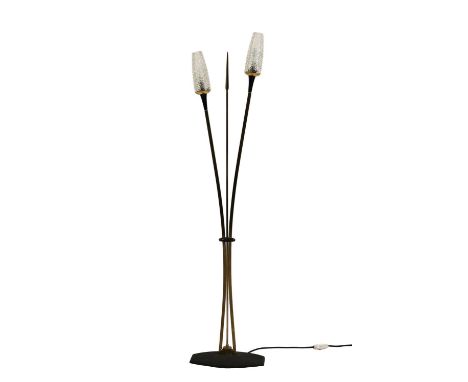 A French brass and glass 'Spear' lamp,1950s, by Maison Arlus, 150cm highCondition report: Working, minor scuffing to the cent