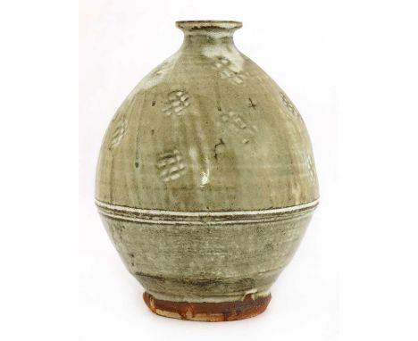 *Jim Malone (b.1946), a stoneware vase, with impressed decoration, impressed artist's monogram and Ainstable mark,29cm highPr