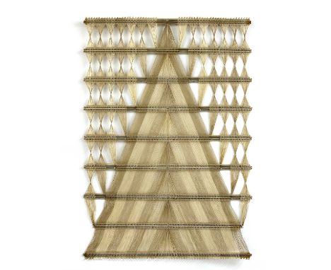*Peter Collingwood (1922-2008)'M.72 No.3'a microgauze wall hanging, of woven cream linen and steel, signed on label and stamp