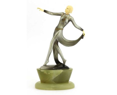 Josef Lorenzl (Austrian, 1892-1950),an Art Deco bronze and ivory figure of a dancer, 1925, the cold-painted figure of a dance