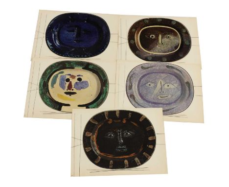 Four Pablo Picasso dish designs,laminated lithographs, laid on paper, 27.5 x 36.5cm (4)