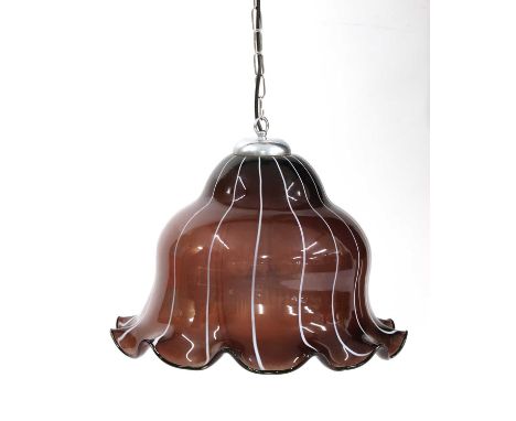 A Murano glass pendant light,in purple with white vertical inclusions and a crimpled rim, 48cm diameter39cm highCondition rep
