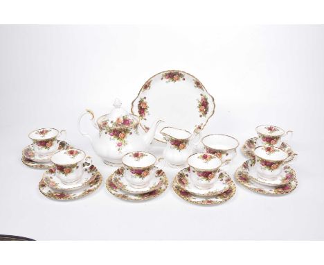 A Royal Albert 'Old Country Roses' two piece tea service To include tea pot, sandwich plate, cups, saucers, milk jug and suga