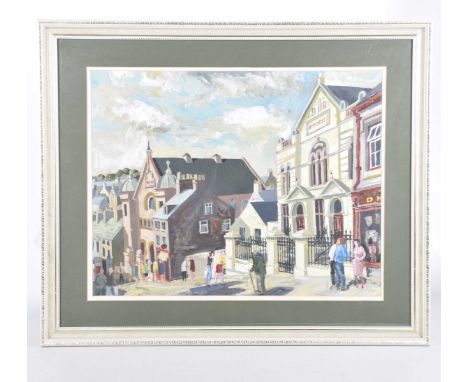 R Day, (British 20th Century), 'Thomas Street, Holyhead'Gouache on paper, signed lower right corner and titled, 43x54cm, fram