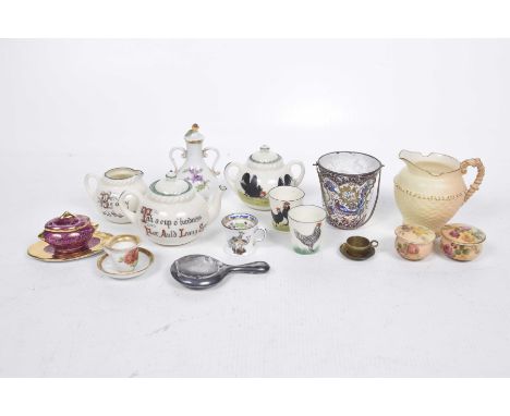 A small group of collectable ceramics and further itemsTo include a Royal Worcester blush ivory basket weave milk jug, two Ro