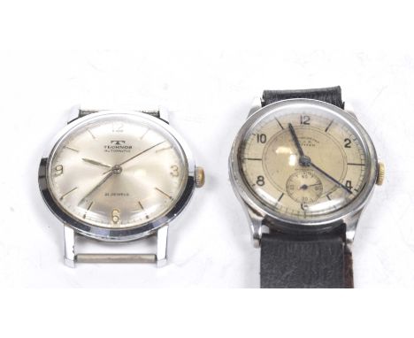 A stainless steel manual wind chronometer wrist watchTo a leather strap, together with, a Technos automatic wristwatch, strap