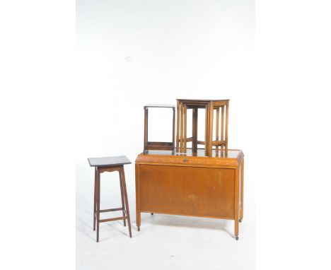 A 20th Century oak effect blanket chest and assorted occasional tablesThe blanket chest with a caddy top raised upon castors 