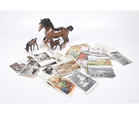 A mixed group of ceramics and collectable items To include three Beswick horse figures, comprising shire horse foal, and two 