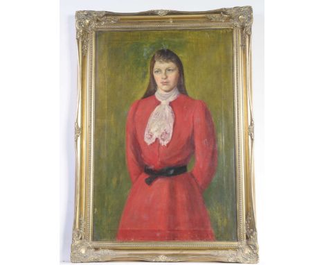 British School (20th Century), "Half length portrait of a girl"Unsigned, oil on canvas, 90x58cm.