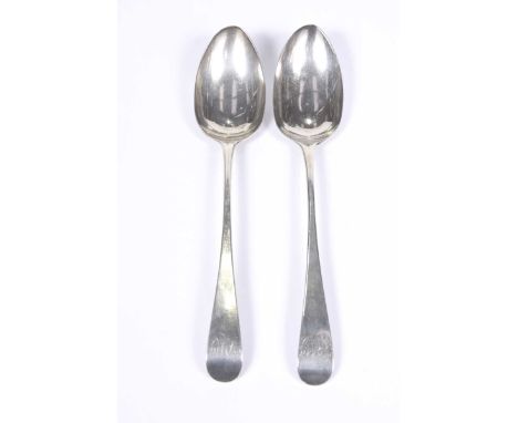 A pair of George III silver silver basting spoonsEngraved to the finial 'R M J' 22cm long, Peter & Ann Bateman, London 1793, 
