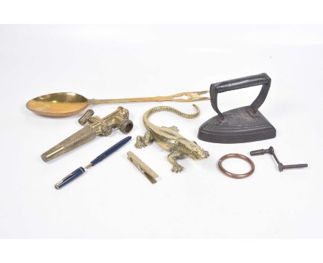 A collection of 19th Century and later metal wares To include a Harry Mason, Birmingham, brass barrel tap, a brass ladle, a b