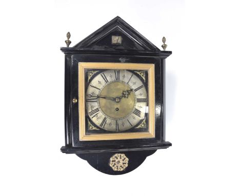 A 19th Century ebonised wall clock, Abraham Weston LewesThe architectural case with triangular pediment and gilt brass finial