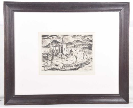 After Charles Watson (British 1846-1927) 'Stormy Harbour'A drypoint monochrome etching, signed in pencil lower right corner "