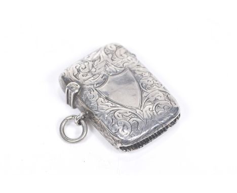 An Edwardian silver vesta case With engraved exterior and vacant cartouche, William Hair Haseler, Birmingham 1915, 4cm x 2.5c