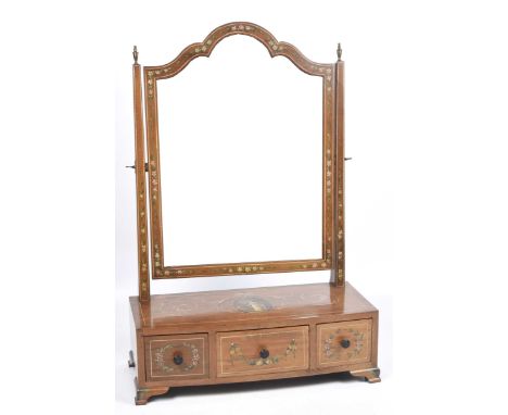 An early 19th Century swing dressing mirrorThe bowfront base raised ogee bracket feet and set with one long drawer and two sh