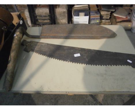 vintage double handled saw and sythe