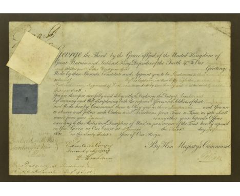 George III (1738-1820). King of Great Britain and Ireland, 1760-1820. An 1801 signed army purchase commission deed with 'mad'