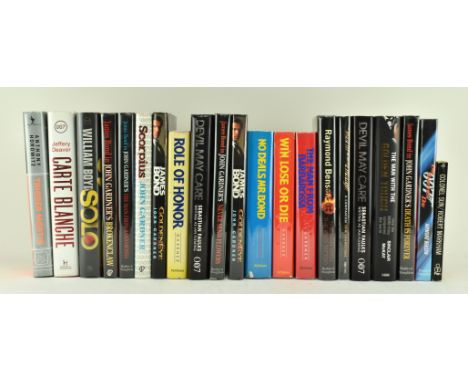 A collection of twenty-one modern first edition books featuring 007 James Bond after the original spy novels by Ian Fleming. 